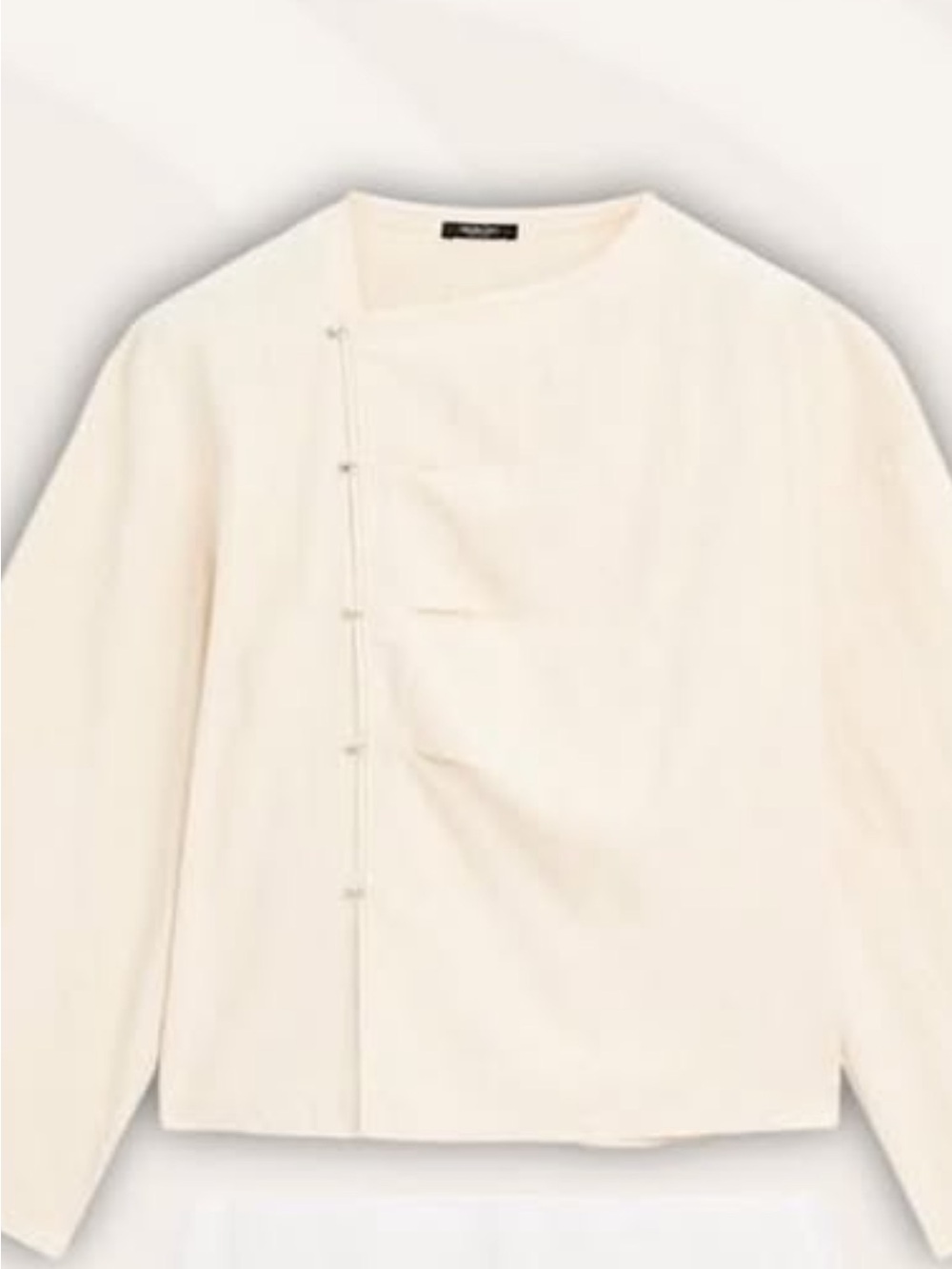 Massimo Dutti Cream Mandarin-Collar Long Sleeve Shirt